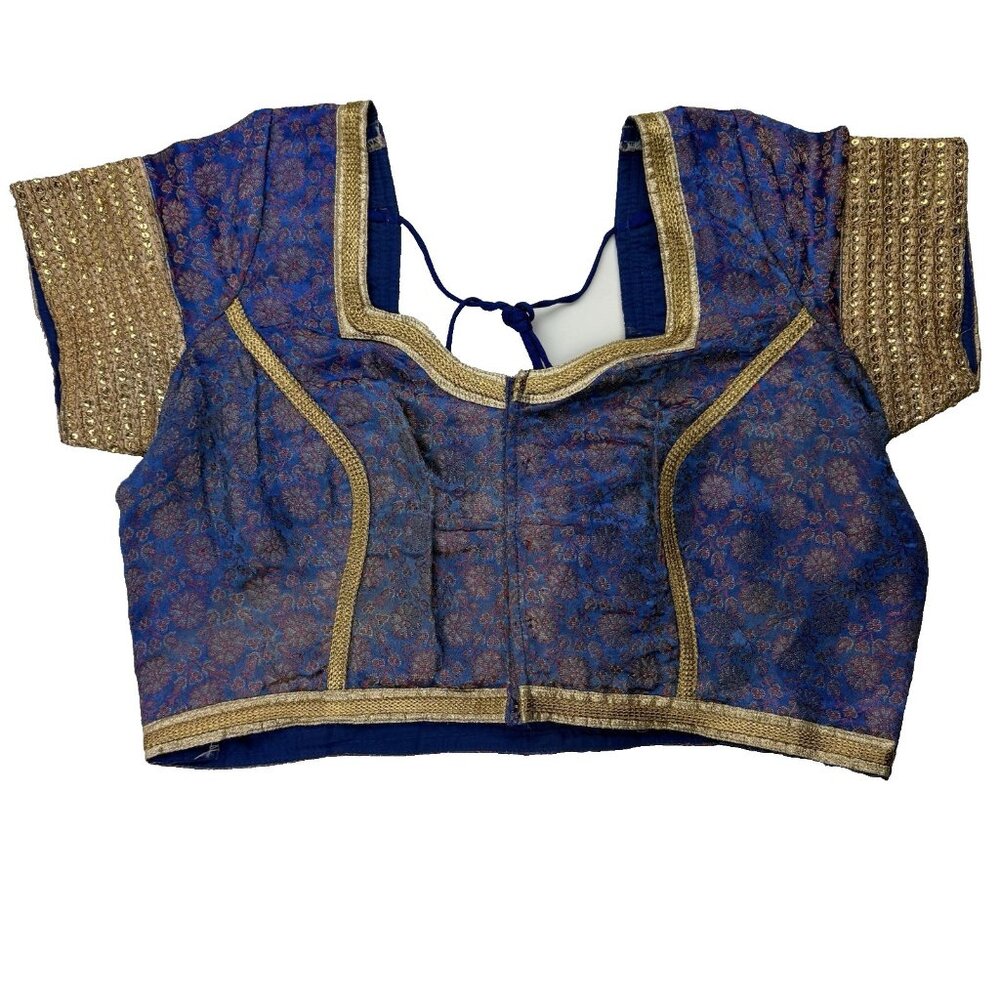 Saree Blouse Readymade Blue Gold Designer Sari Choli Indian Party Wear Dress Top